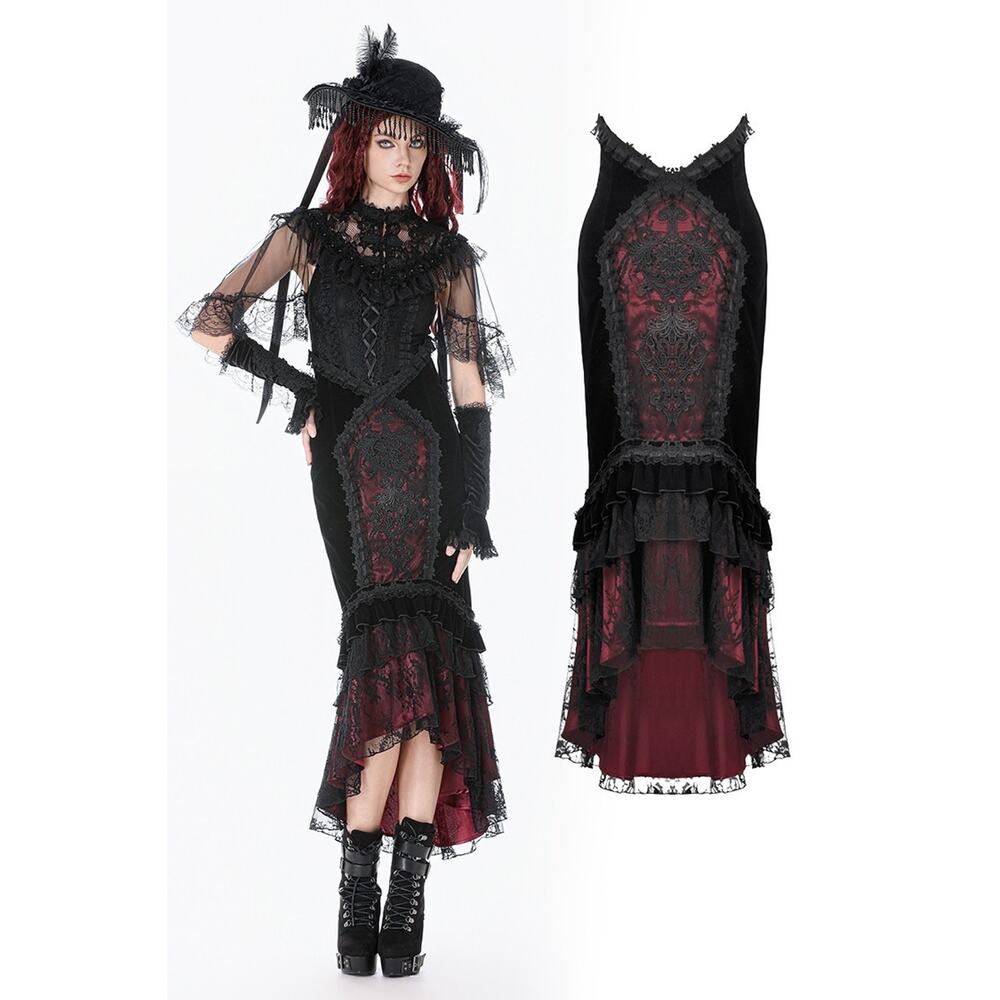 Dark in Love Gothic Victorian Vampire Blood Offering Velvet High Waist Skirt - Picture 9 of 13